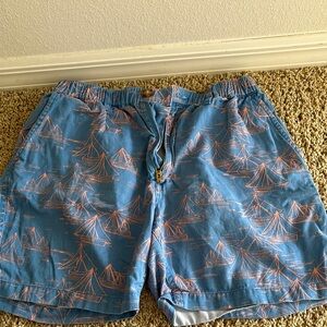 Blue and Orange Sailboat Print Swim Shorts